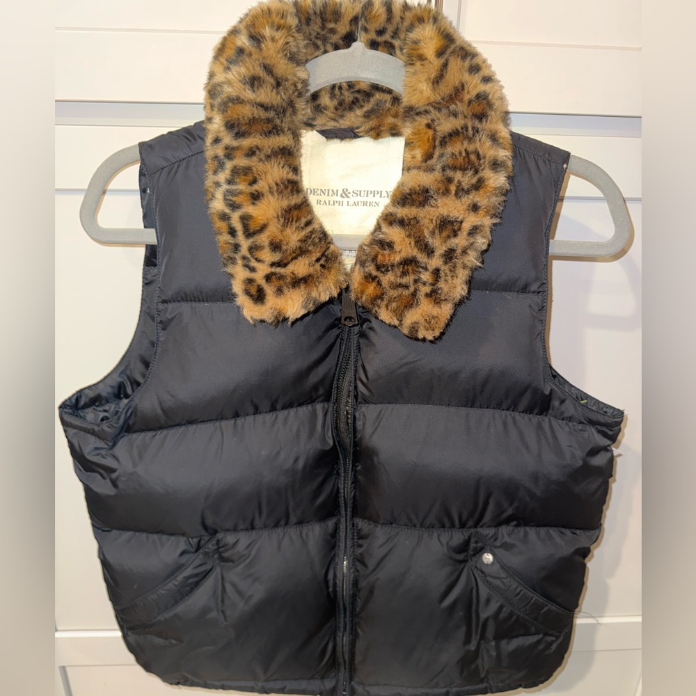 Denim&Supply| Ralph Lauren Black Puffer Vest w/ Faux Fur Collar|Size M|🐅